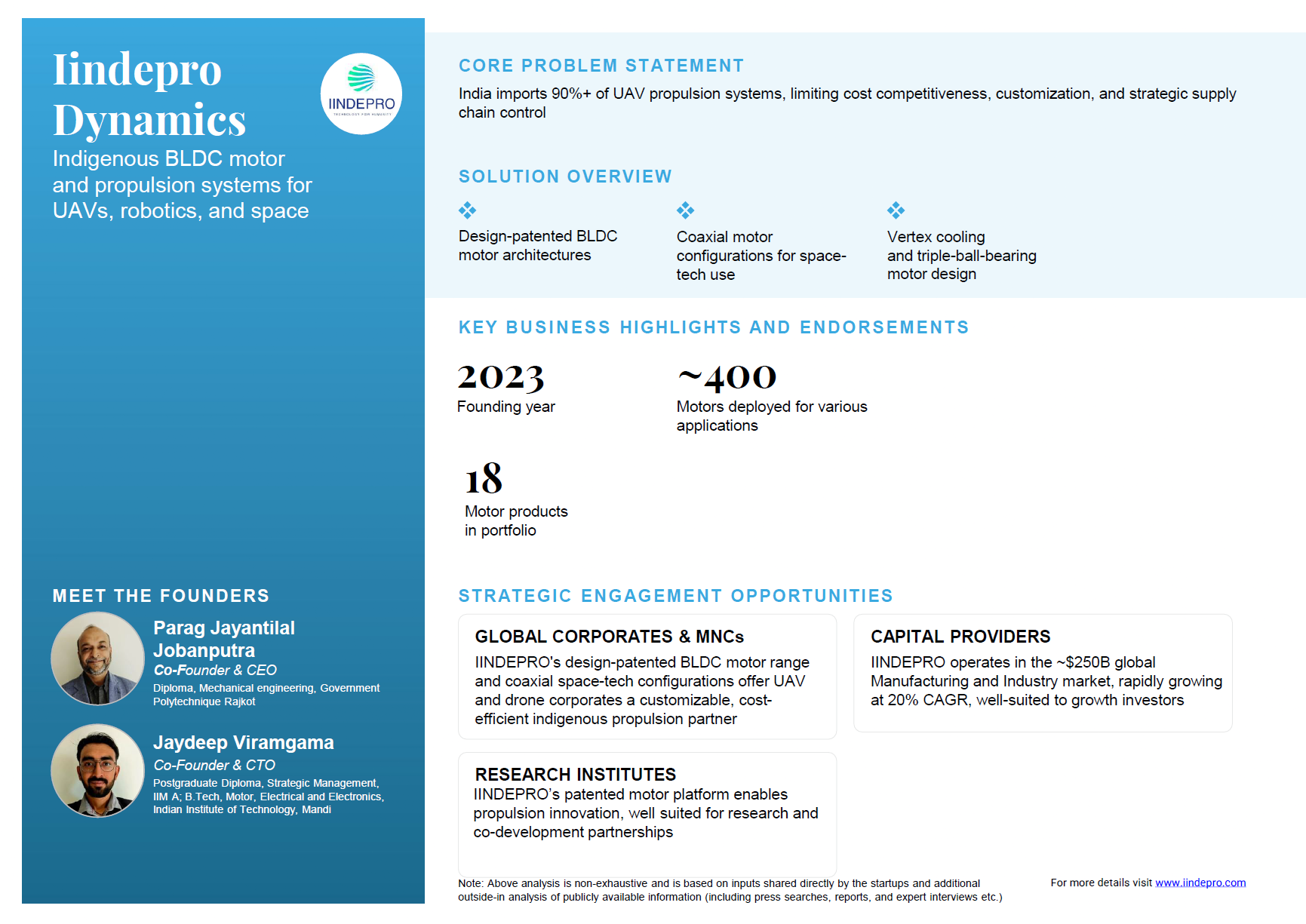 IINDEPRO Dynamics attributed as top 100 Indian DeepTech Startups, Selected as a Bharat Innovates 2026 Startup - Representing India in Nice, France